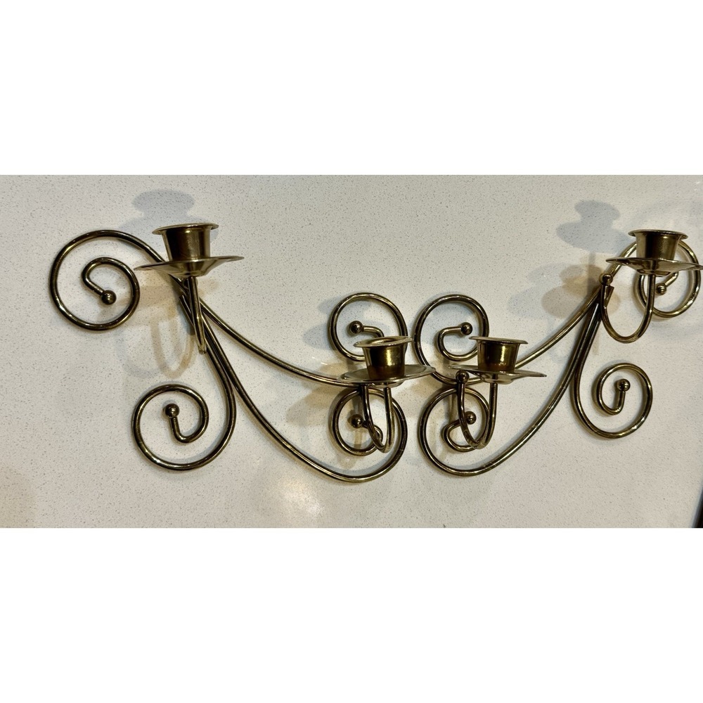 Vintage Gold Wall Sconce Metal‎ Wire Candle Holder Scroll Design Set Of 2